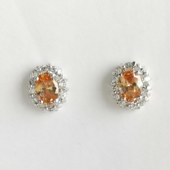NEW Imperial Topaz cubic zirconia stud earrings 14k white gold overlay - Picture 1 of 6